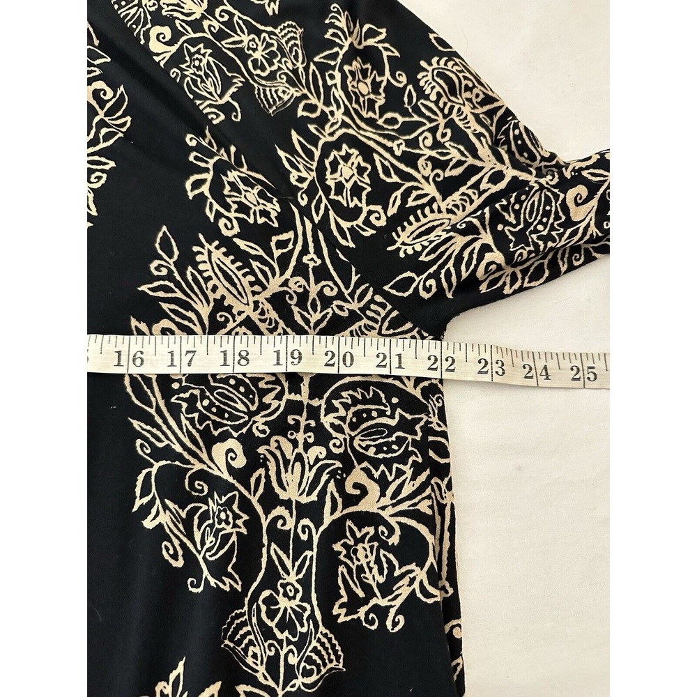 Lucky Brand Womens Black Tan Floral Peasant Blouse Sz 2X Round Neck Keyhole - Picture 8 of 9